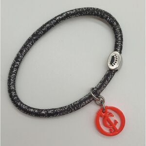 NWOT JUICY COUTURE Black & Silver Hair Tie Bracelet w/Crown & Red Hanging Logo